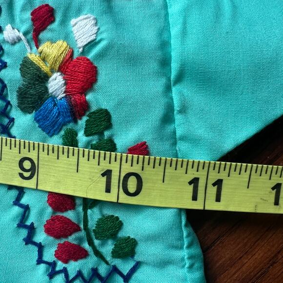 NWT Girls 1y Teal Floral Embroidered Mexican Peasant Dress Short Sleeve 12m - Picture 4 of 4